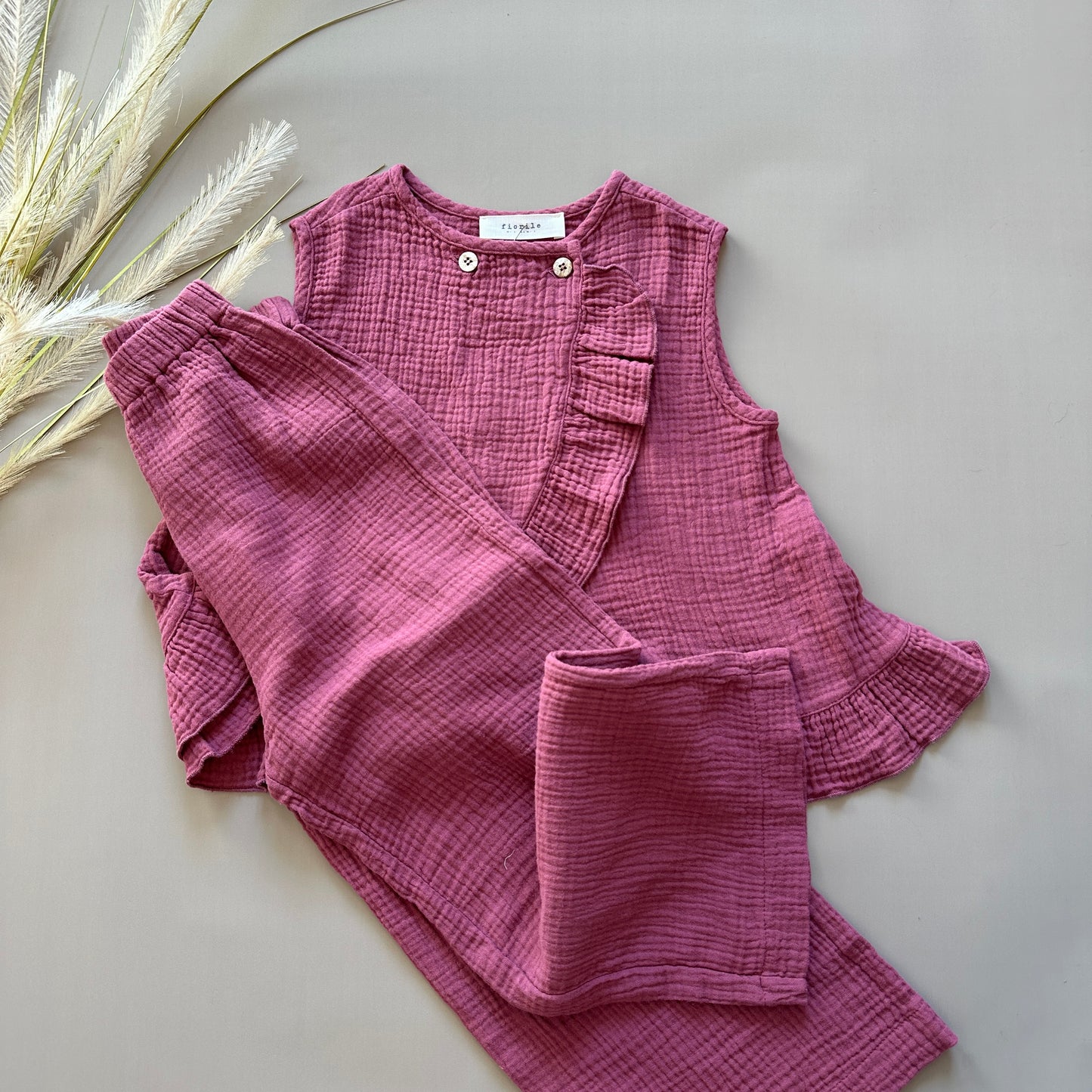 Blusa in mussola di cotone con ruches deco rose