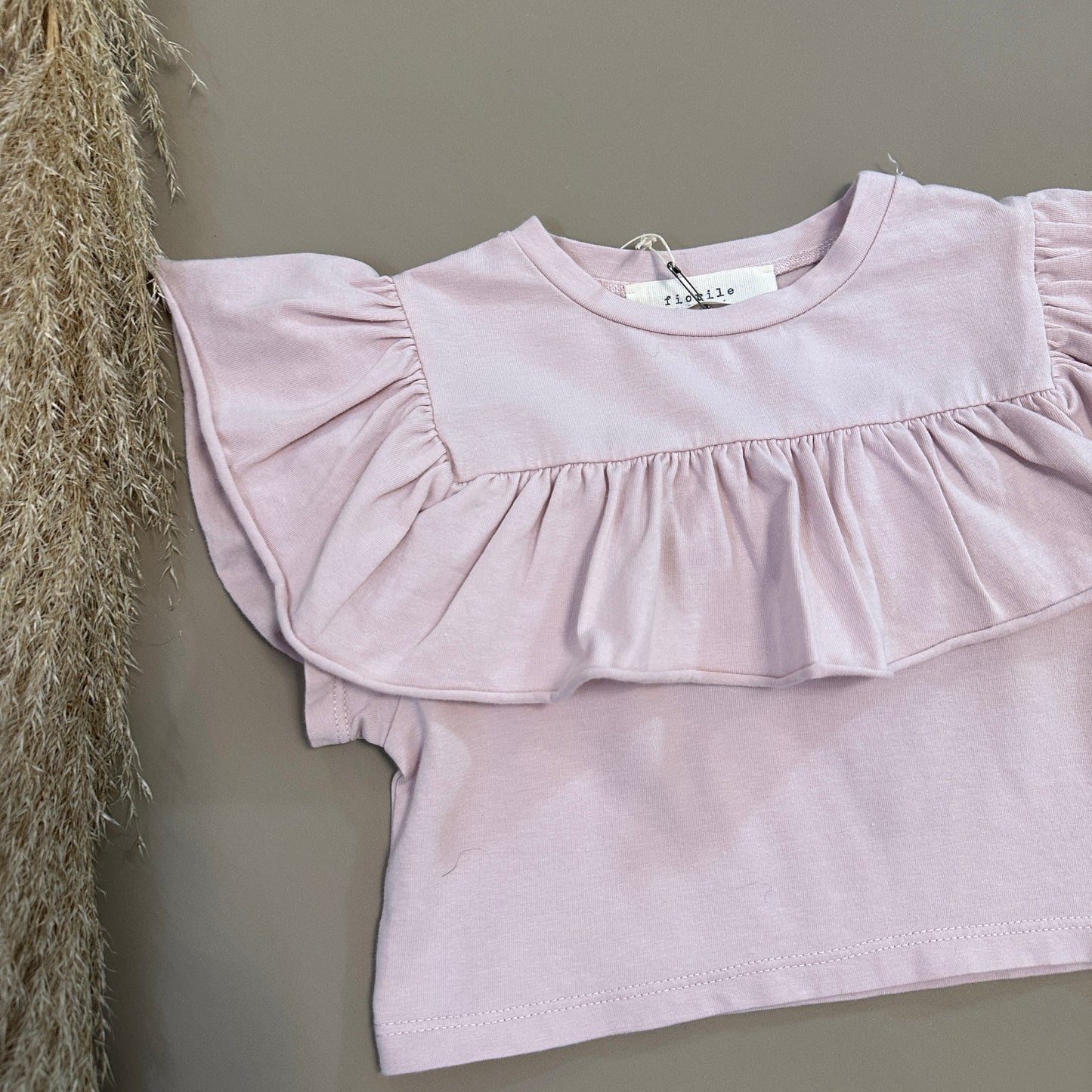 Top in jersey di cotone con ruches fiore