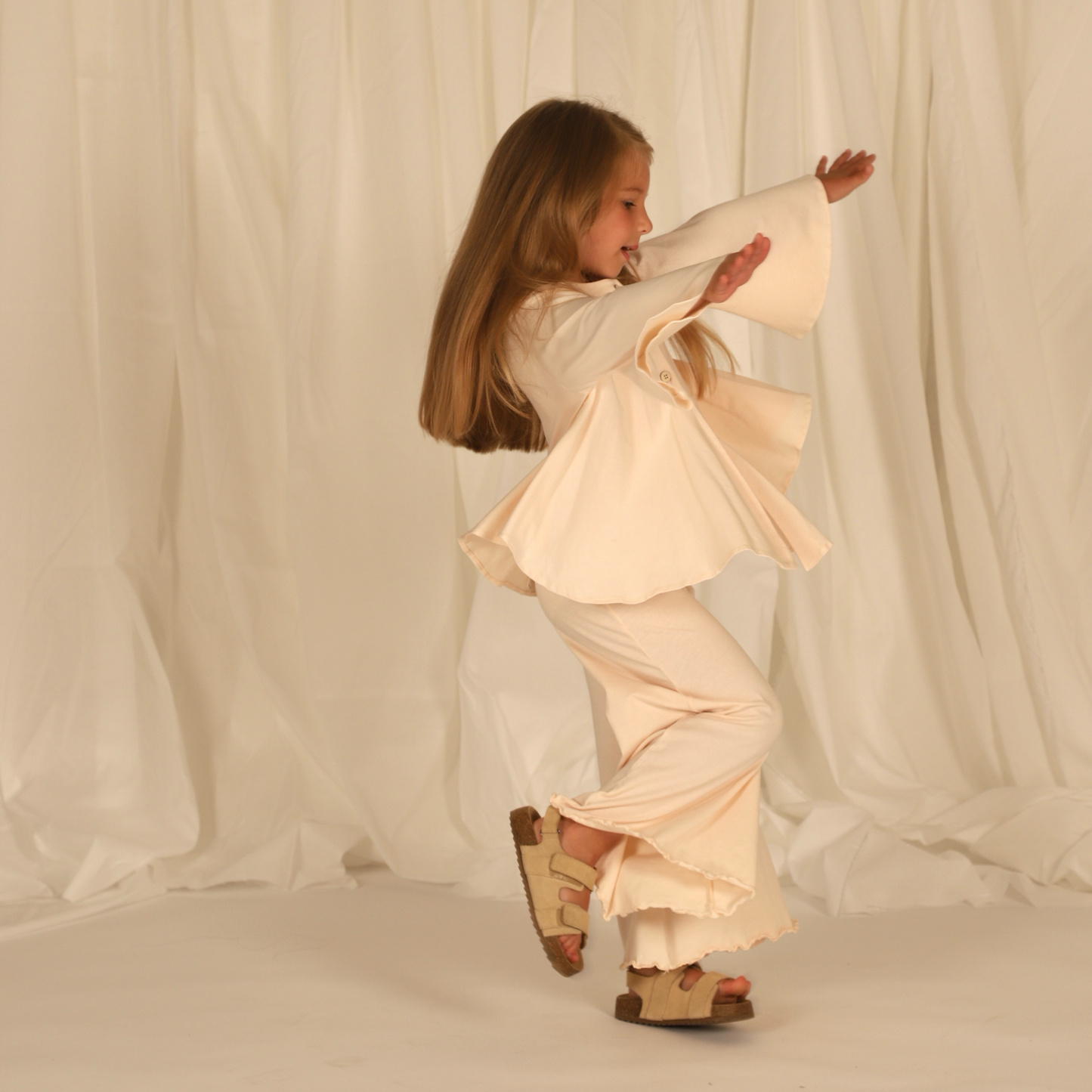 Pantalone palazzo in jersey di cotone pesca