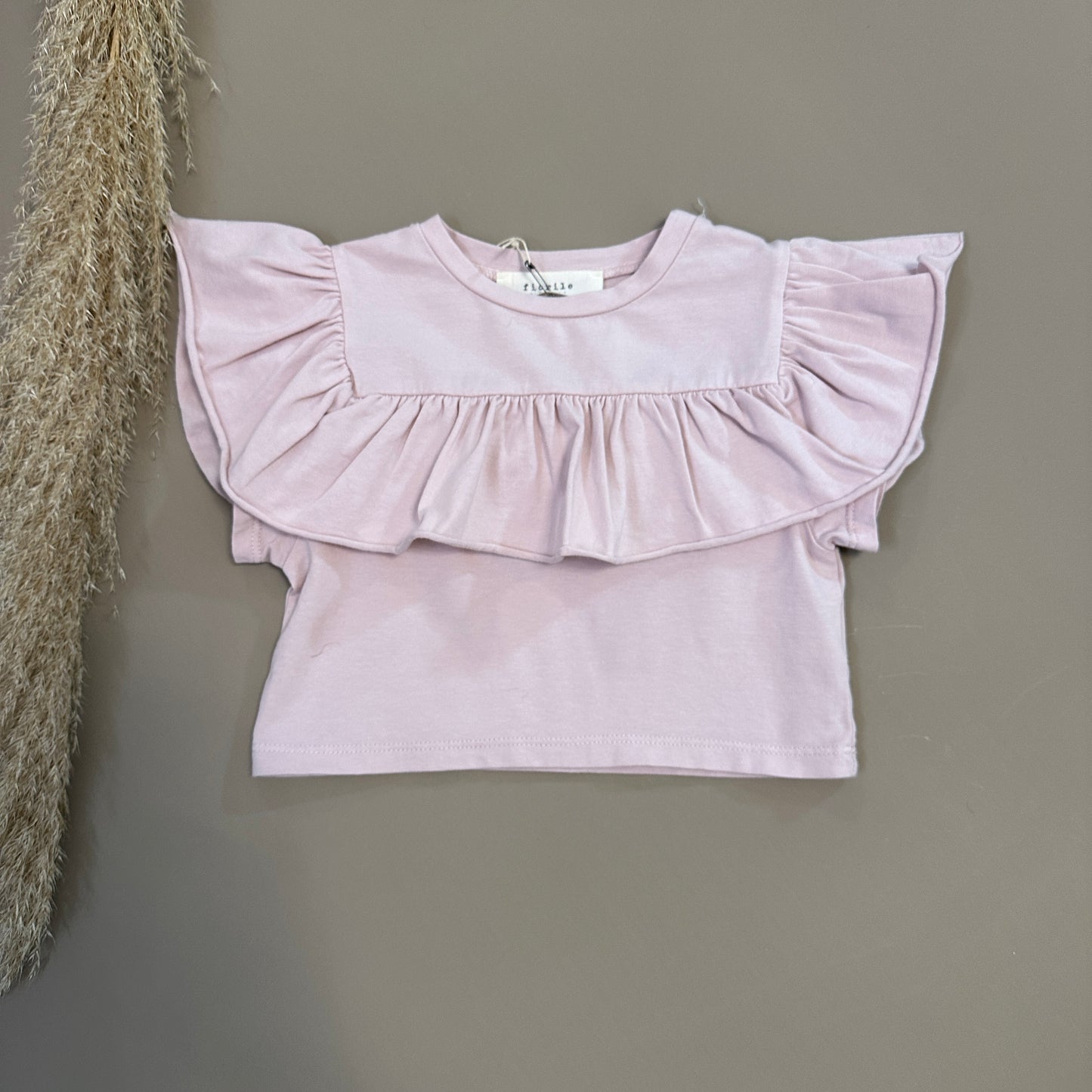 Top in jersey di cotone con ruches fiore