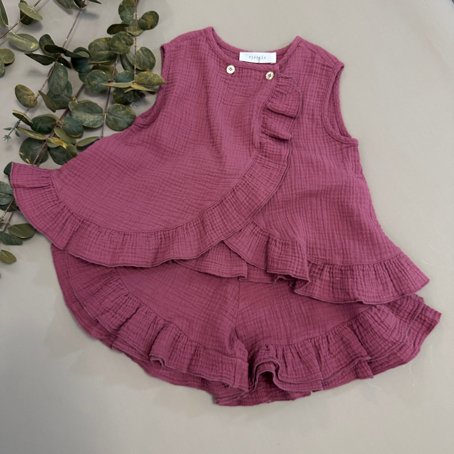 Pantaloncino in mussola di cotone feci rose