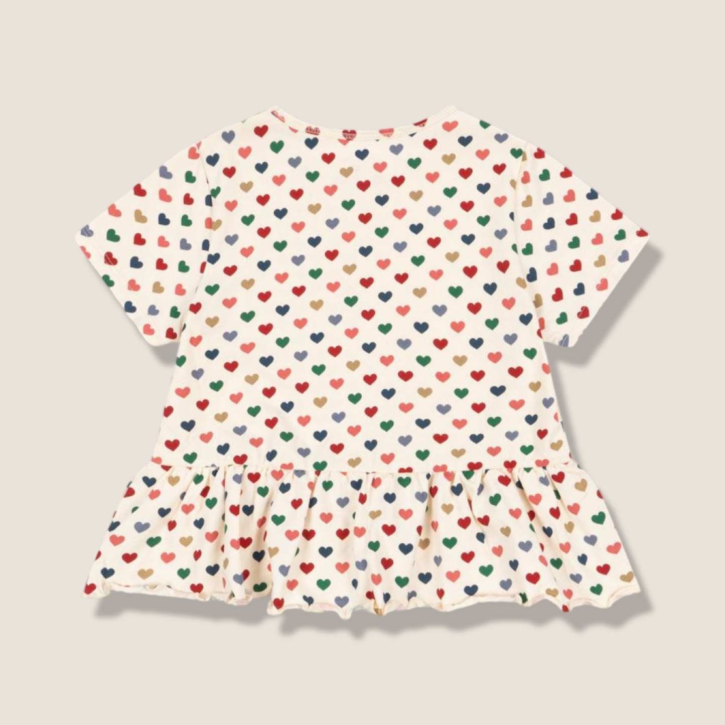 T-shirt in cotone organico GOTS con cuori e ruches