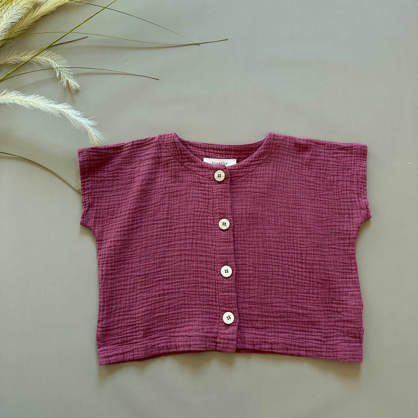 Blusa in mussola di cotone con i bottoncini frontali deco rose