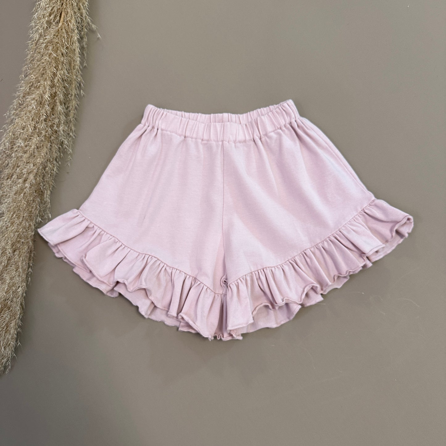 Pantaloncini in jersey di cotone con ruches colore fiore