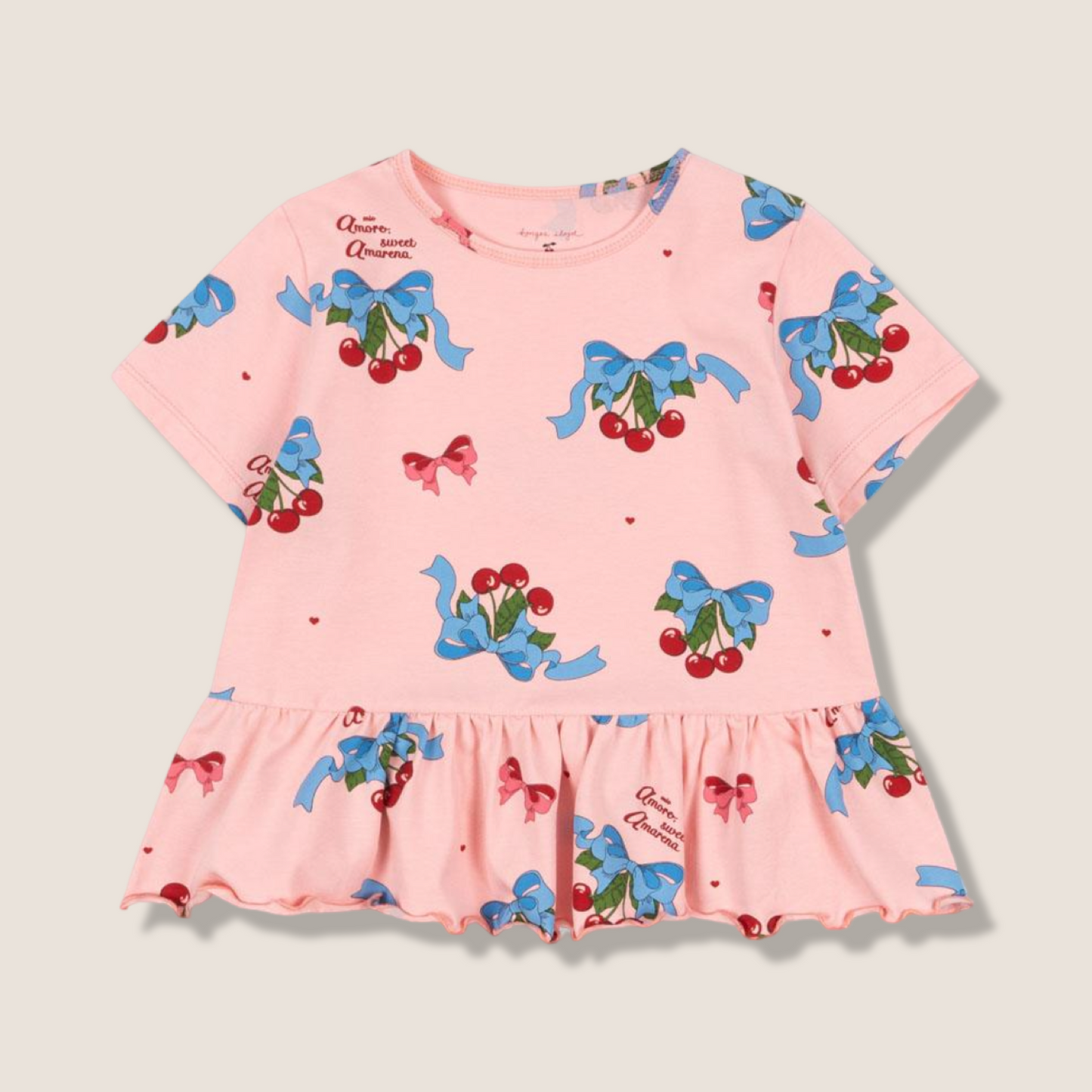 T-shirt in cotone organico con amarene e ruches - GOTS