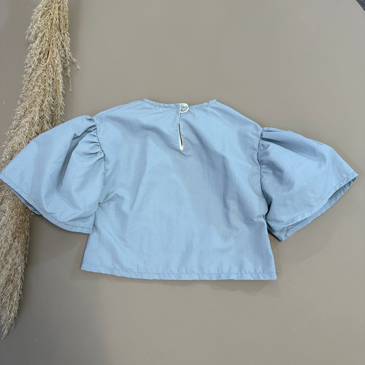 Blusa in cotone manica a campana sky