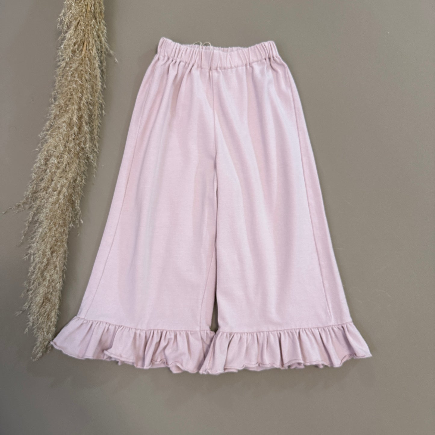Pantalone palazzo fiore in jersey di cotone con ruches