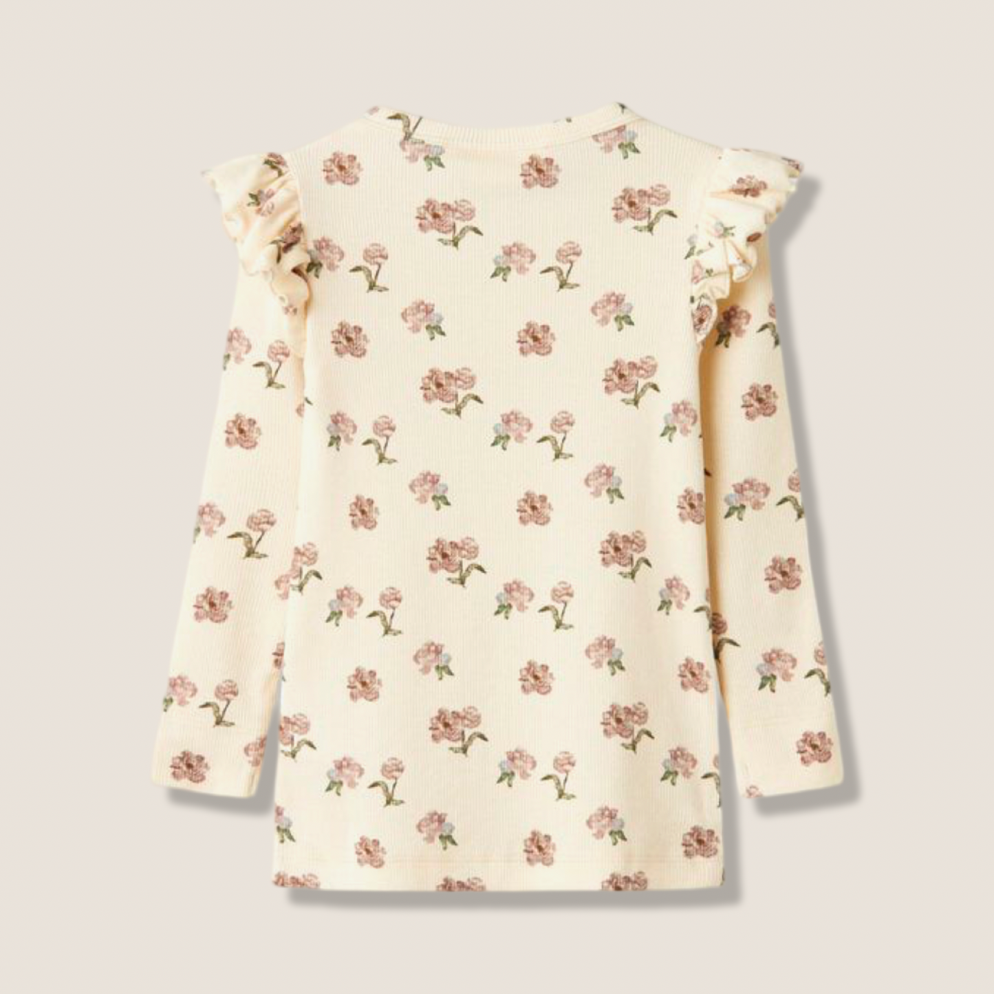 T-shirt a maniche lunghe in cotone biologico con ruches e fantasia floreale