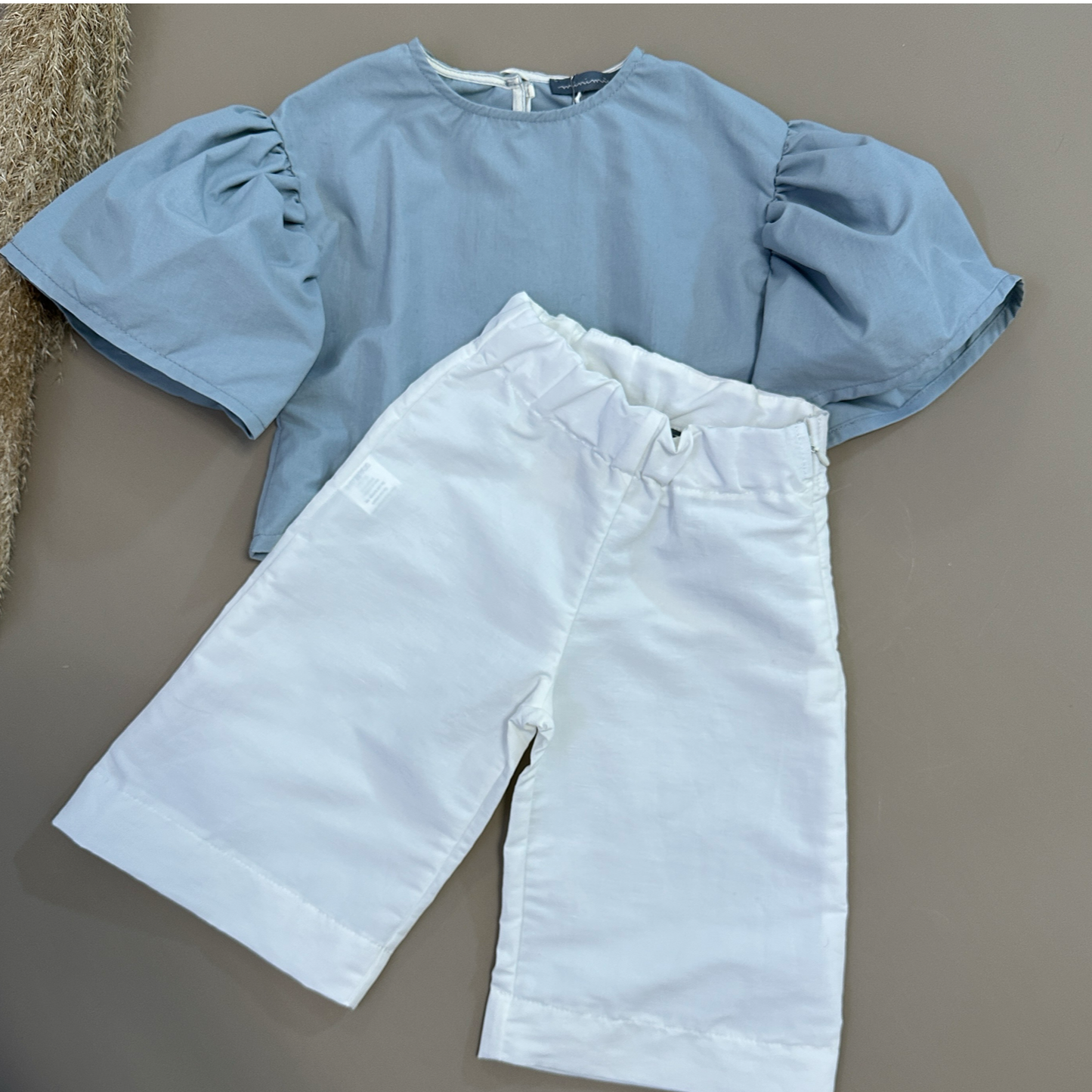 Blusa in cotone manica a campana sky