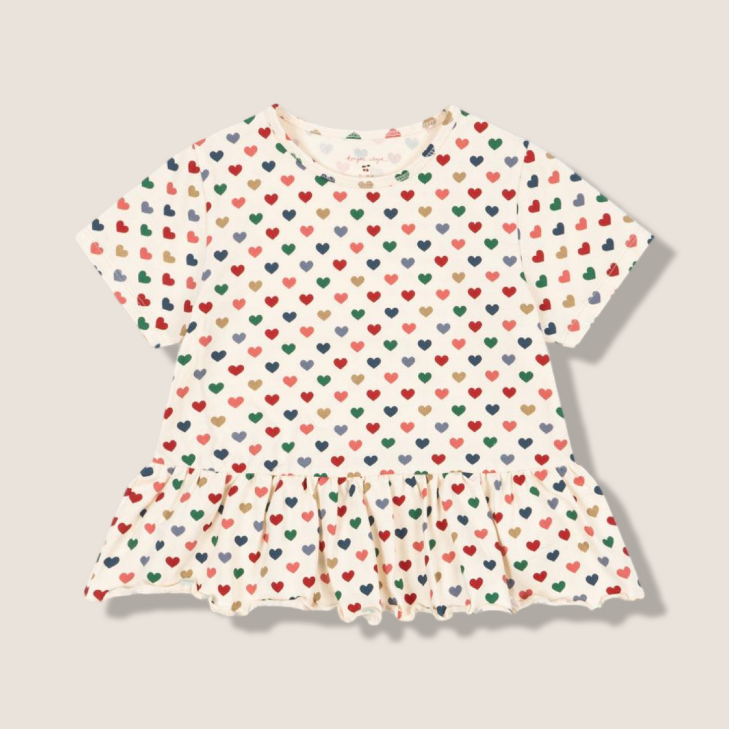T-shirt in cotone organico GOTS con cuori e ruches