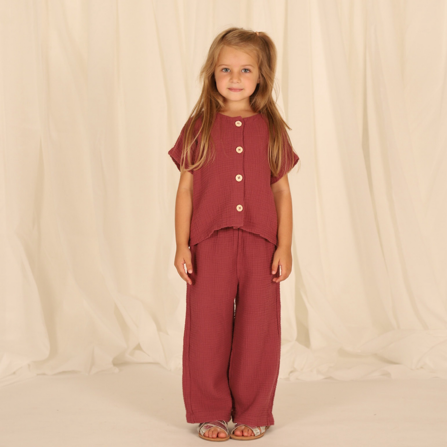 Pantalone in mussola di cotone deco rose