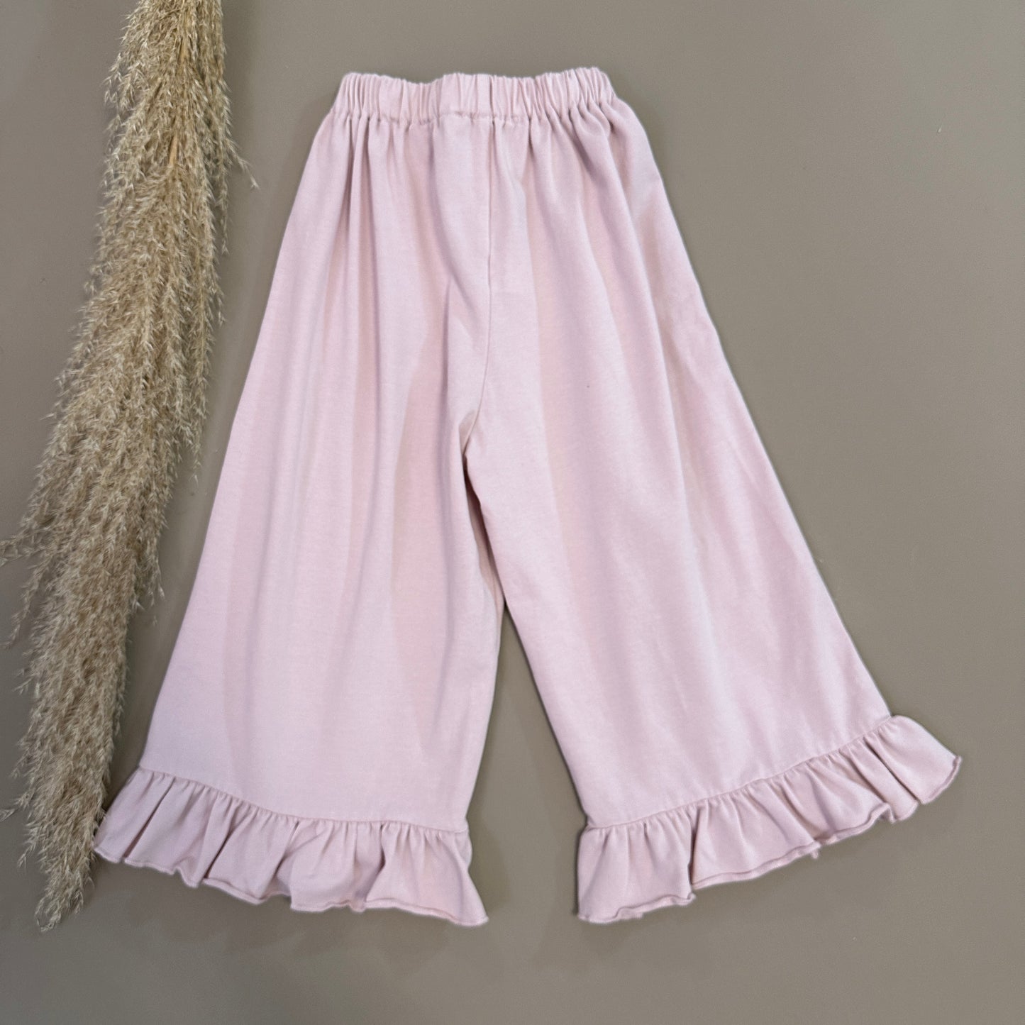 Pantalone palazzo fiore in jersey di cotone con ruches