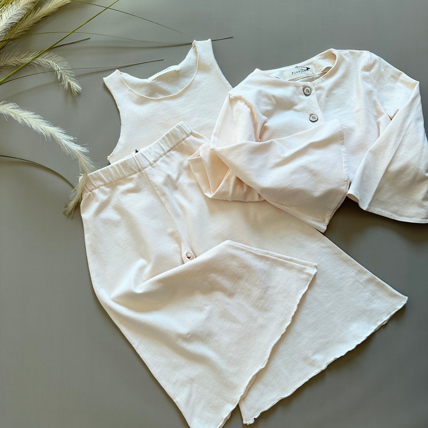 Pantalone palazzo in jersey di cotone pesca