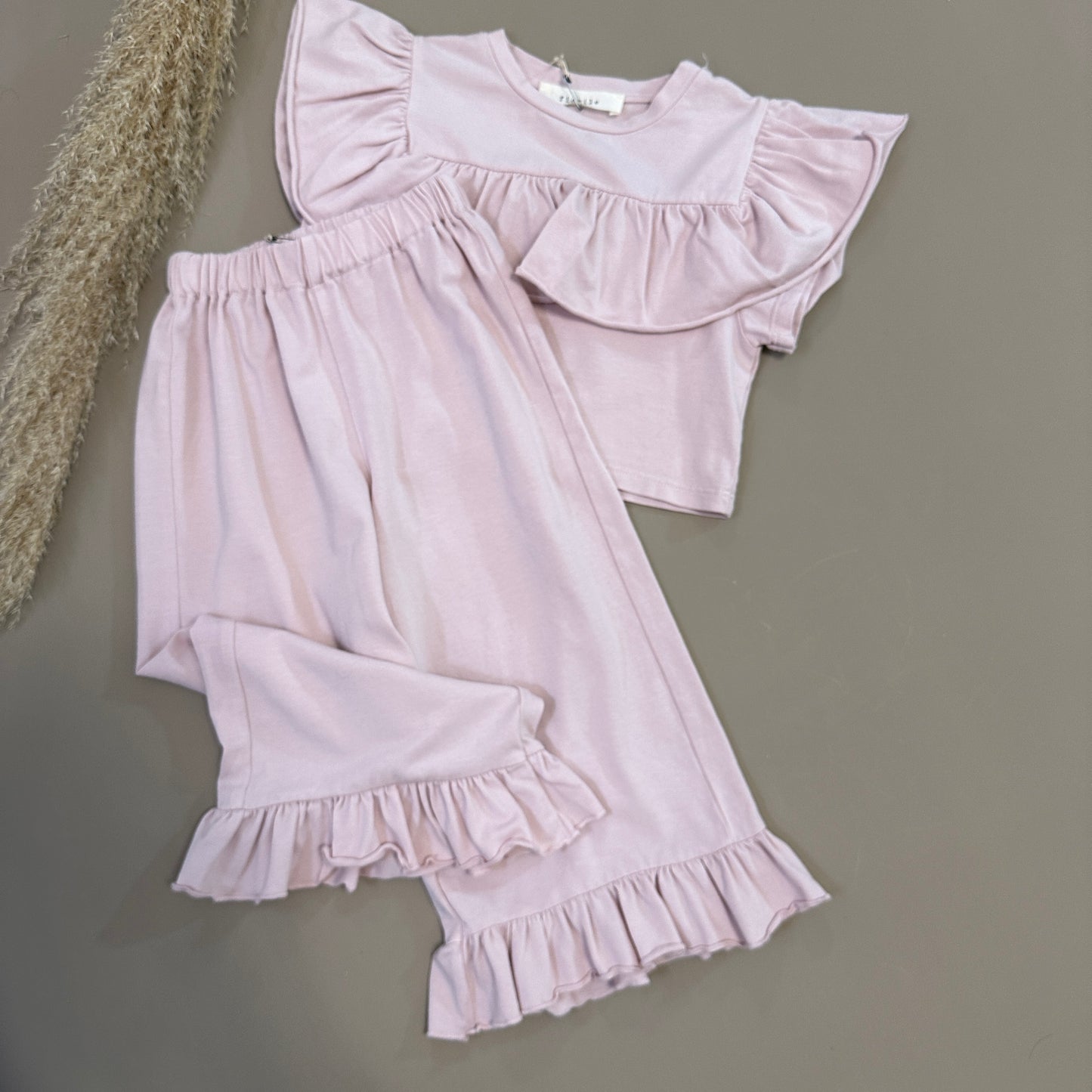 Pantalone palazzo fiore in jersey di cotone con ruches