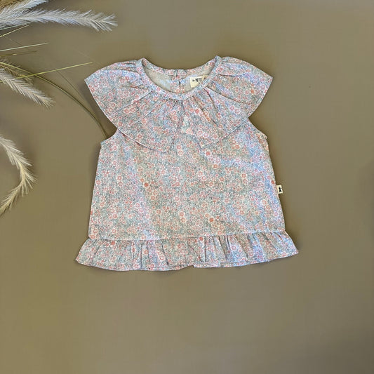 Blusa floreale  in cotone colletto