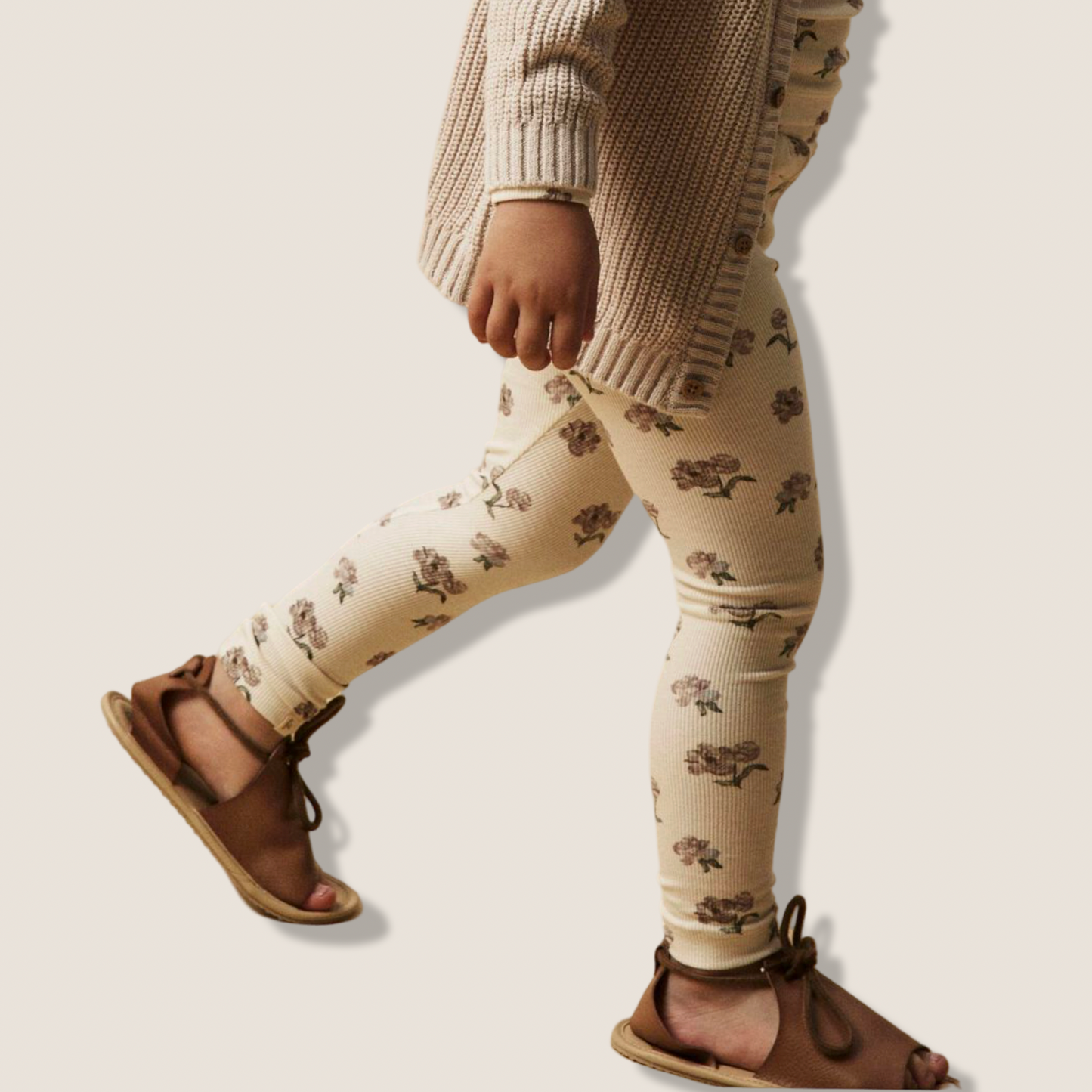 Leggings in cotone biologico con ruches in vita e fantasia floreale