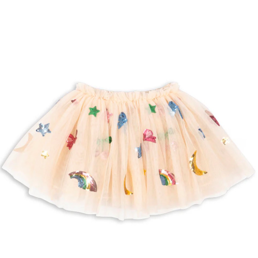 Gonna in tulle voluminosa con ricami in paillettes