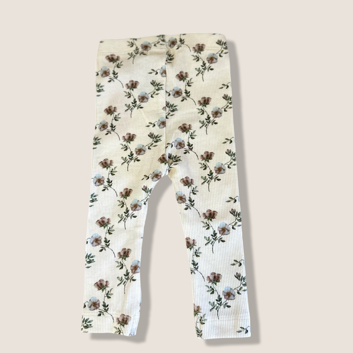 leggings in cotone organico a costina con fantasia floreale