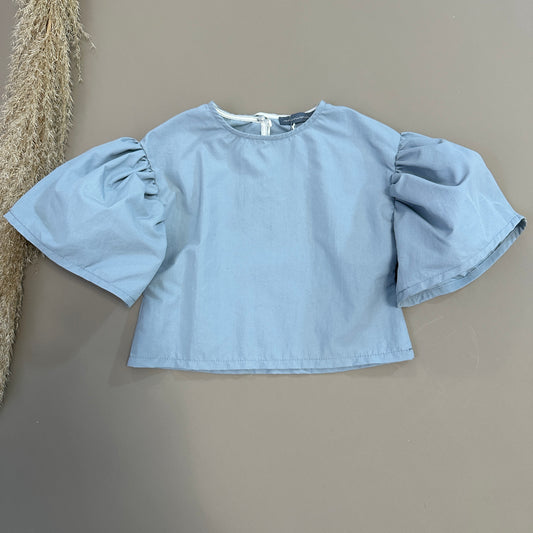 Blusa in cotone manica a campana sky