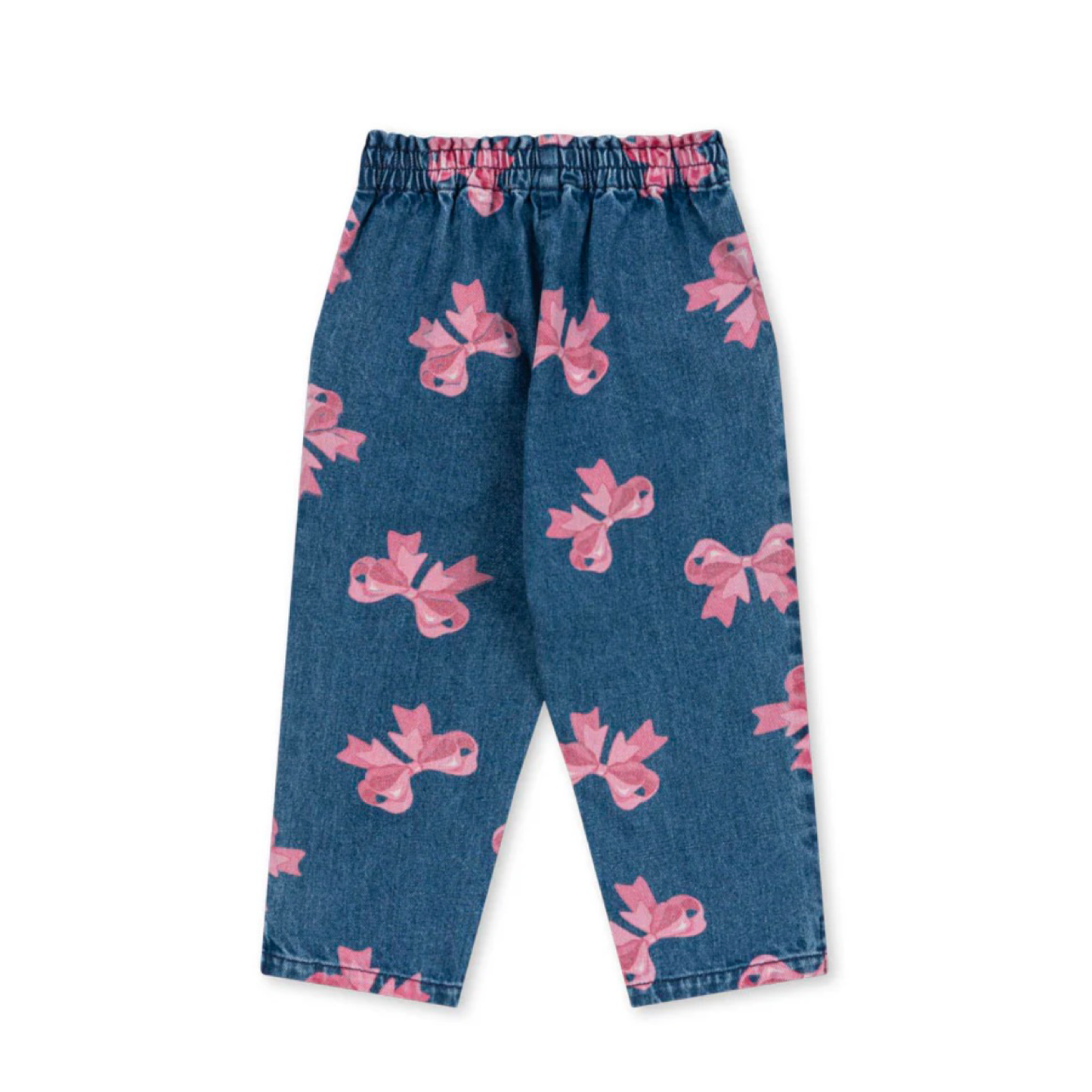 jeans in cotone organico con fiocchi rosa