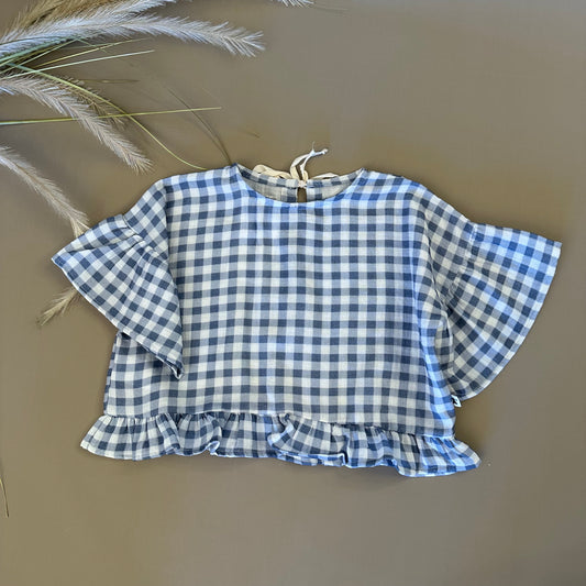 Blusa quadretti mirtillo con ruches