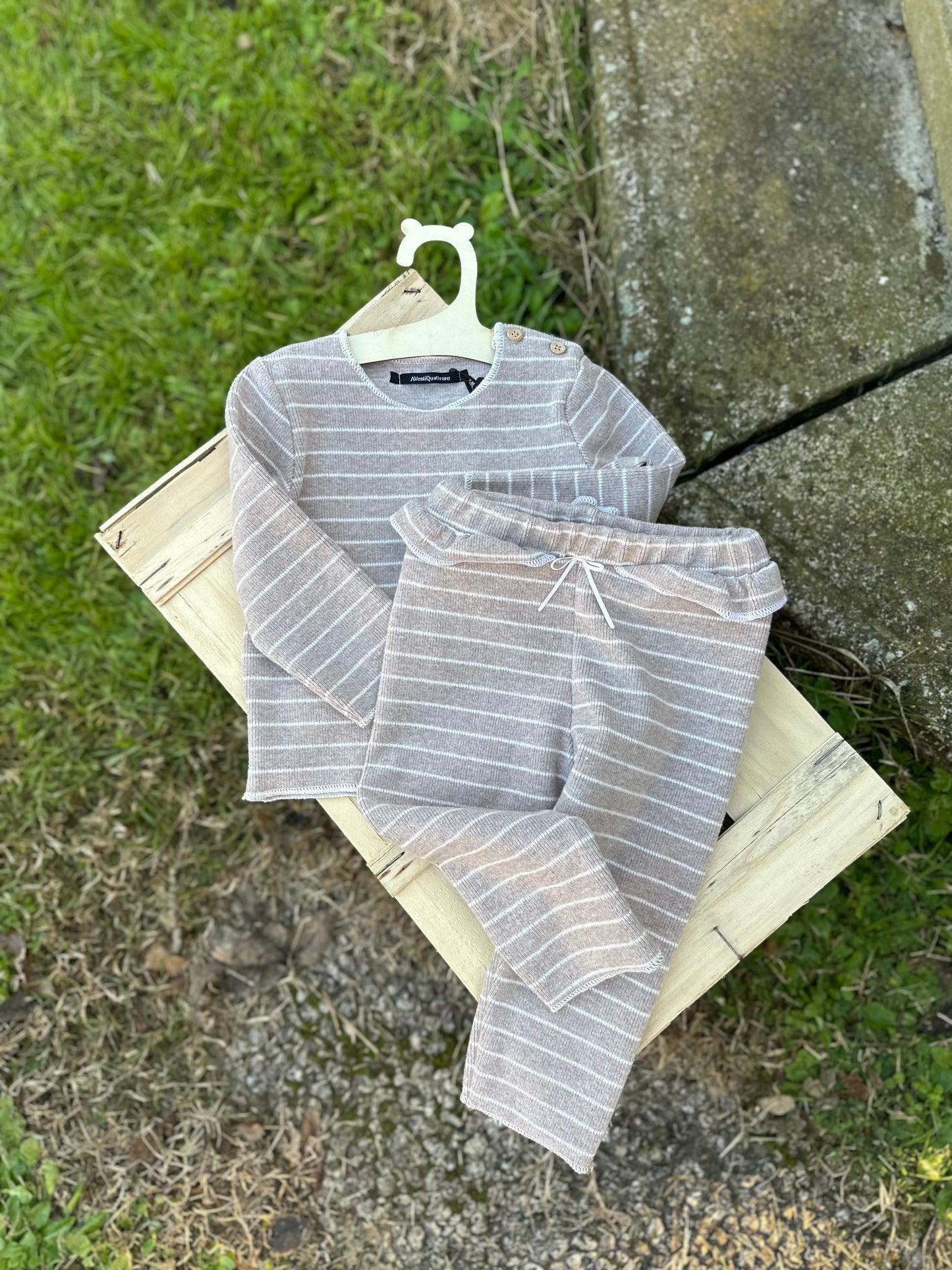 maglia caldo cotone costina rigata beige