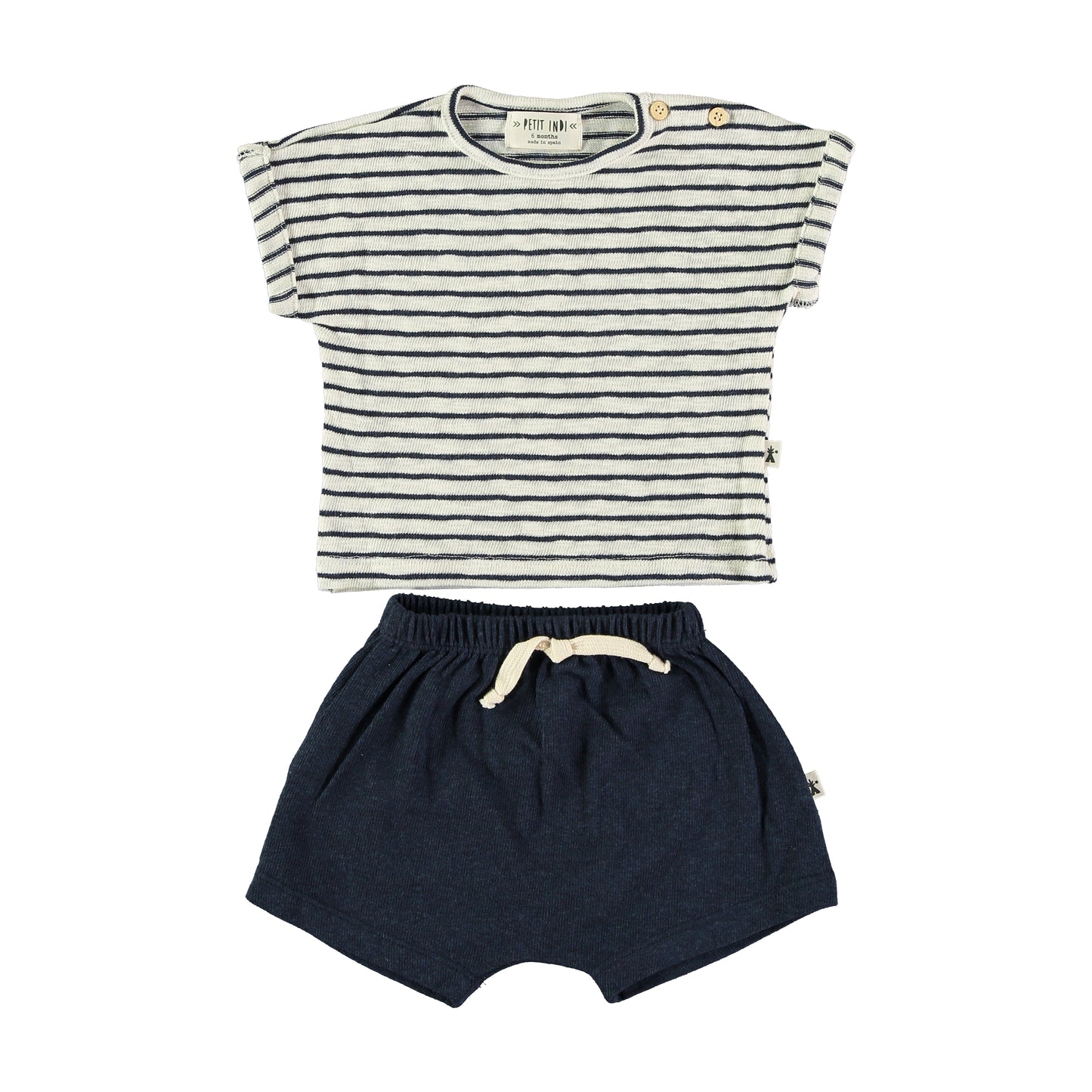 Set in filo di cotone riga latte e blu navy