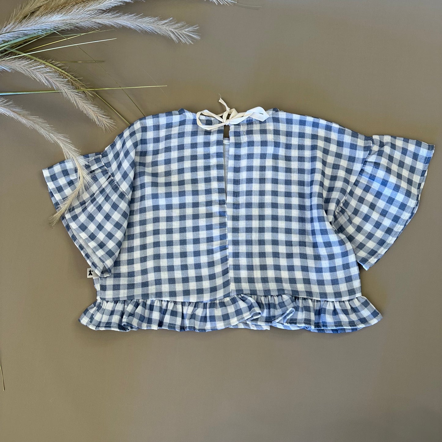 Blusa quadretti mirtillo con ruches