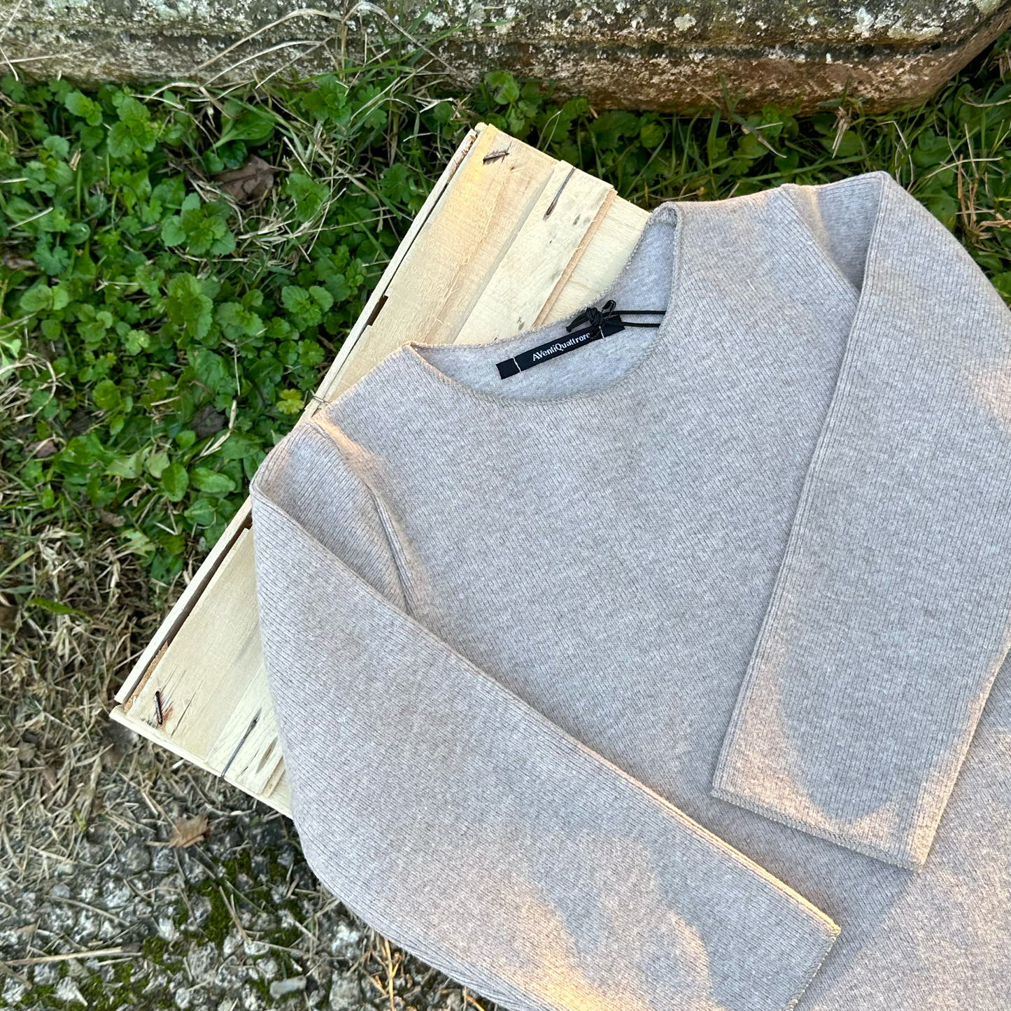 maglia in caldo cotone costina beige